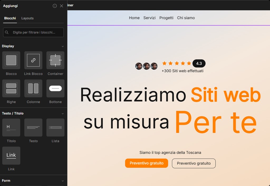 Anteprima drag and drop nel builder Martini Francesco